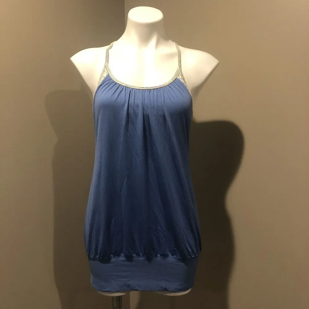 Lululemon Athletica Tank Top 6 Blue W/ Sports Bra Racerback Loose Fit Scoop Neck - Picture 2 of 14